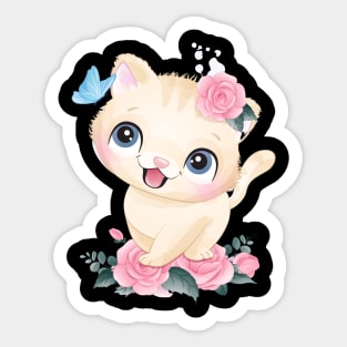 Cute little kitty portrait illustration Sticker